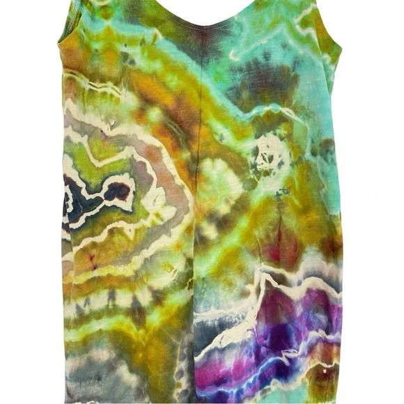 Handmade Geode Tie Dye Jumpsuit Romper Jumper Womens Small Cotton Chartreuse - Picture 4 of 12